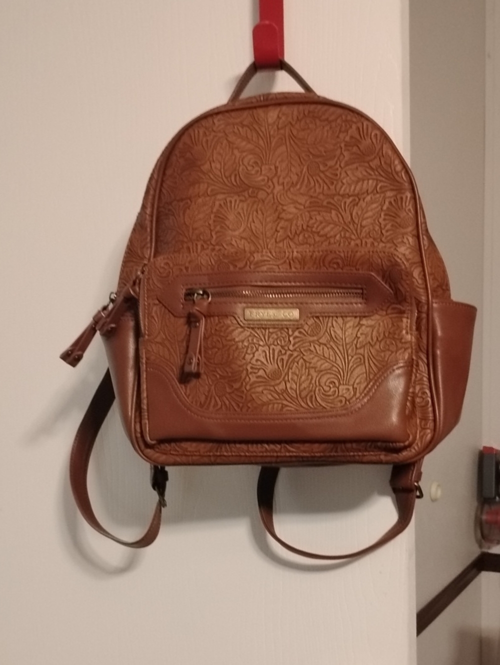 Embossed Floral Faux-Leather Mini Backpack - Brown